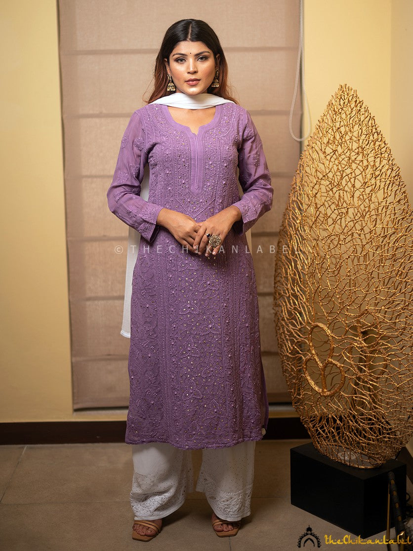 Purple Idaya Modal Chikankari Straight Kurti - TheChikanLabel | Lucknow  Chikankari Kurtis & Suits