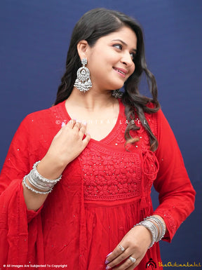 Red Aleena Chikankari Peplum Angarkha Sharara Set