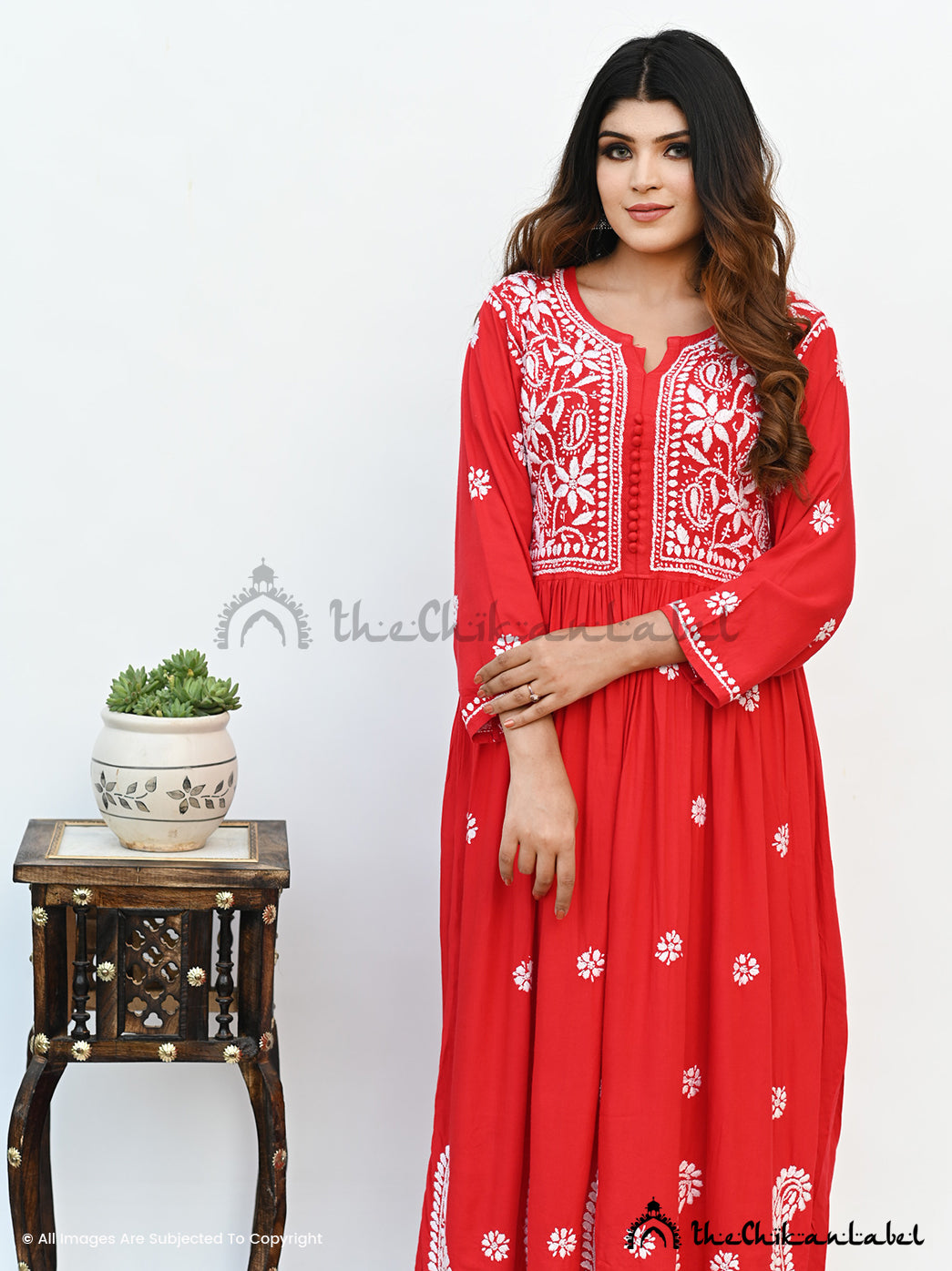 Chikankari Handmade Ethnic Embroidery Modaal Cotton Kurta Kurti For Women,  festive wear gown, Party Wear kurti