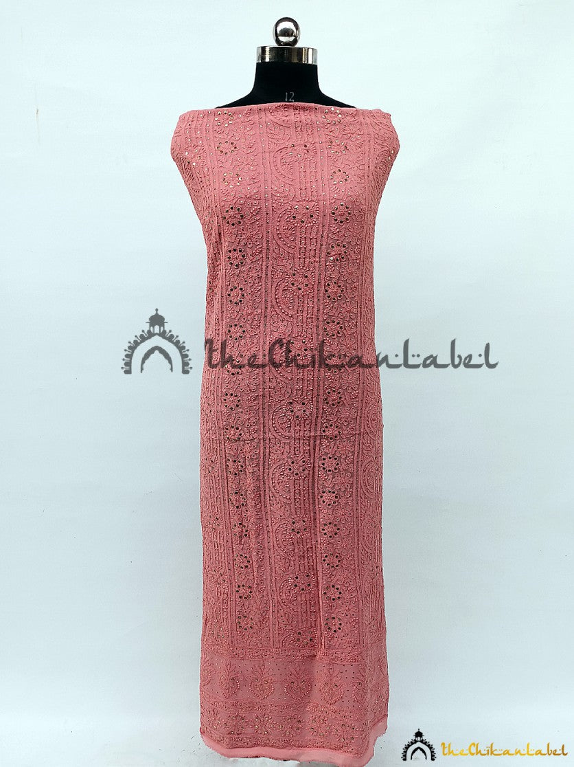 “Unstitched viscose chikankari kurti piece with dupatta featuring handcrafted Lucknowi embroidery and mirror work”