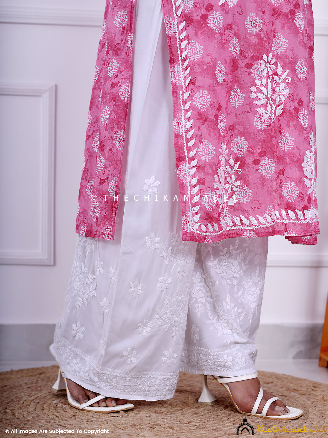 White Aaidah Modal Chikankari Straight Palazzo - Thechikanlabel, Shop now from a collection of modal chikankari palazzo at Thechikanlabel, Buy lucknow chikankari straight modal palazzos online at best price.