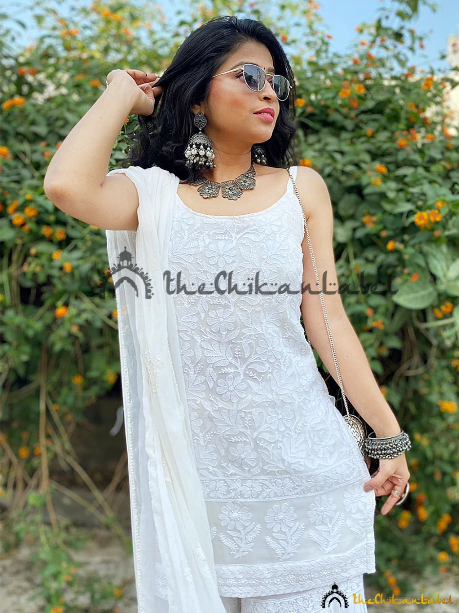 Ladies Pure Cotton White Chikankari Long Kurta With Pant, Size:  XS/S/M/L/XL/XXL/3XL/4XL at Rs 749 in Jaipur
