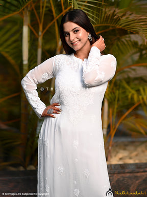 White Nida Viscose Chikankari Kurta Set