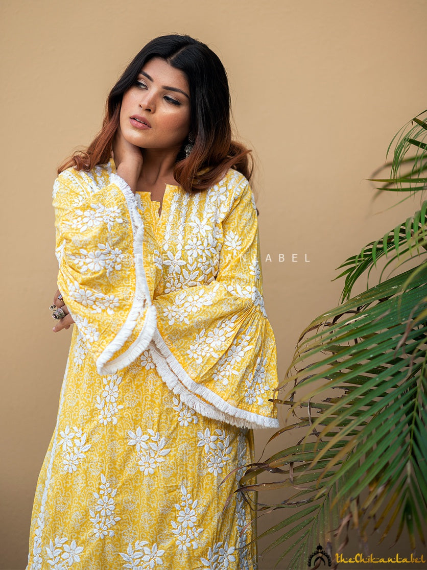 Bandhani Mulmul Cotton Chikankari Kurta Set,Chikankari Kurta Set In Mulmul Cotton fabric for woman