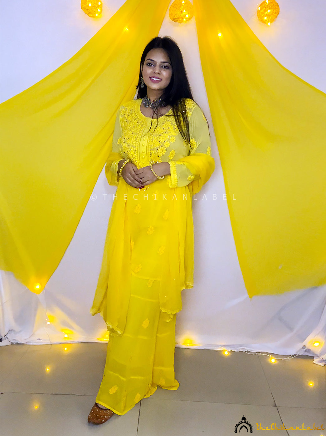 Buy Okhai Yellow Sunflower Pure Cotton Mirror Work Dress online