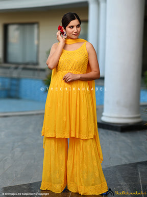 Yellow Zoya Viscose Chikankari Strappy Set