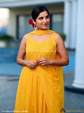 Yellow Zoya Viscose Chikankari Strappy Set