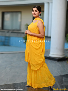 Yellow Zoya Viscose Chikankari Strappy Set