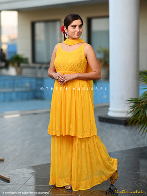 Yellow Zoya Viscose Chikankari Strappy Set